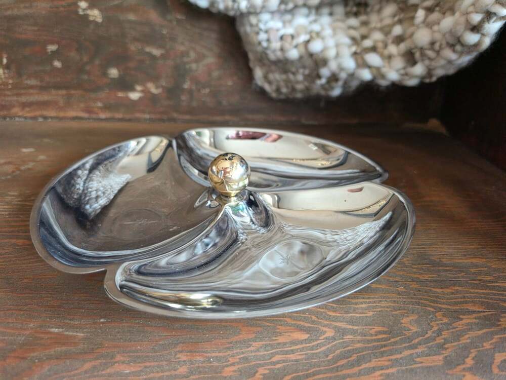 Vintage Mid Century Modern Chrome Divided Dish Serving Tray Japan Starburst